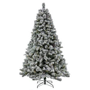 7.5 ft. Pre-Lit Snowy Silver Hill Pine Tree with LED Lights, Plug-In